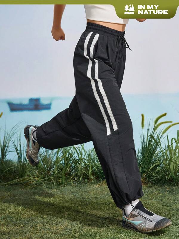 SHEIN In My Nature Pantaloni de drumeție cu dungi și talie cu șnur casual pentru femei