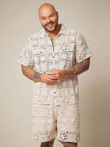 EASEVO Plus Size Men's Casual Loose Knitted Shirt And Shorts Set, For Fall Winter