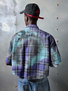 NEON BLANC 男士街头时尚梭织牛仔短袖衬衫 - 紫色 - 查看 3