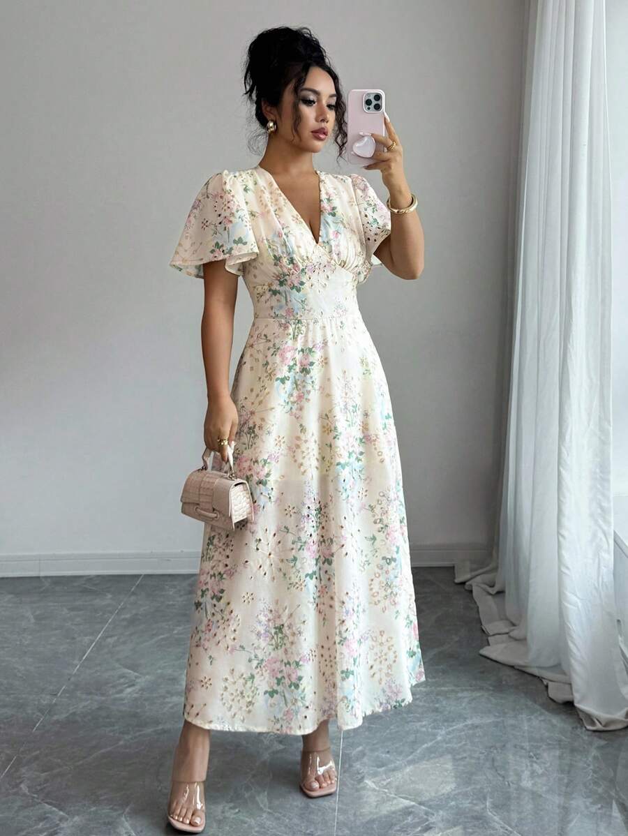 Rafferiza 女士优雅刺绣印花腰连衣裙