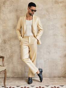 Manfinity NXTstreet 2件套男士休闲宽松菱形图案梭织西装外套 - 卡其色 - 查看 3