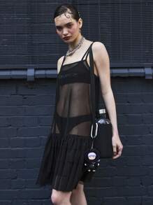 COUREZ Sheer Cami Dress /Summer Outfits For Women Cute Summer Dresses Y2K Streetwear Summer Vacation Mini Dress Vintage - Black - View 6