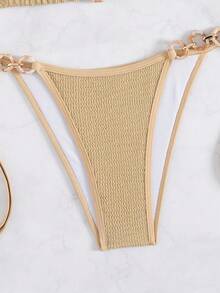 Swim Vcay Nya Sommar Kvinnor Halter String Cirkulär Ring Dekor Axelrem + Triangelbyxor Cirkulär Ring Dekor String Enfärgad Sexig Avslappnad Semester Bikiniset - Kaki - Visa 6