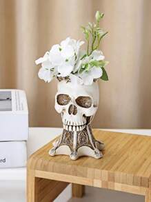 ROMWE Goth 1pc Bone Skeleton Decor Statue - Resin Flower Vase For Plants Pen Holder Gothic Desktop Decor Unique Craft Gift For Men/Women Succulent Planter, Floral Arrangement, Shelf Display, Dark Academia, Aesthetic Room Decor(Black &White), Halloween
