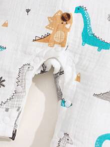 SHEIN White Newborn Baby Boy Cute Cartoon Dinosaur All-Over Print Jumpsuit,100% Cotton Summer Casual Vacation Comfortable Birthday Party Romper With Pocket - Multicolor - View 7