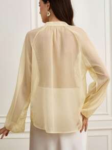 Revavyn Schimmernde Chiffon Stickerei Langarm Damenblusen - Gelb - Übersicht 2