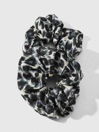 Kawaii 2pcs/Set Chic Retro Fashionable Leopard Print Scrunchies Elastic Hair Ties, Women Girls Daily Accessory, Holiday Gift