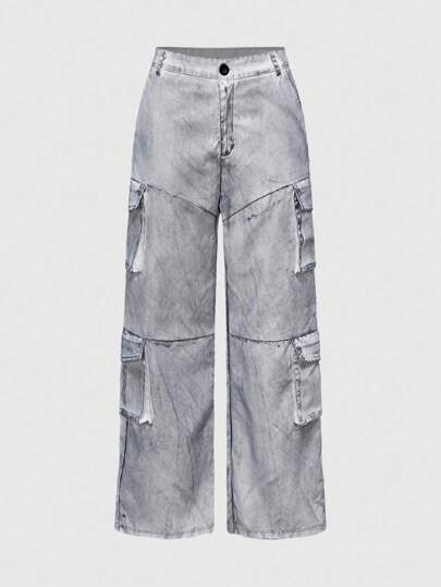 Grunge Punk Y2K Vintage Punk Style Pocket Distressed Cargo Pants For Women