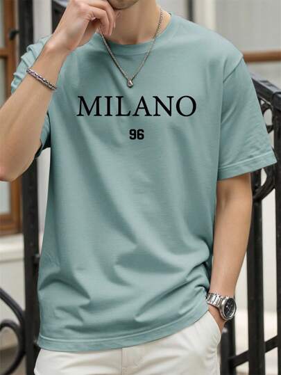 Manfinity Homme Men's Summer Casual Round Neck Short Sleeve T-Shirt With Letter Print