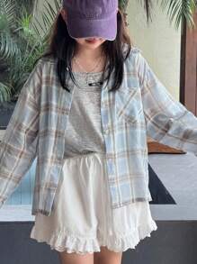 Dazy Kids 青少年女孩夏季休闲轻便格子衬衫，街头风格 - 彩色 - 查看 5