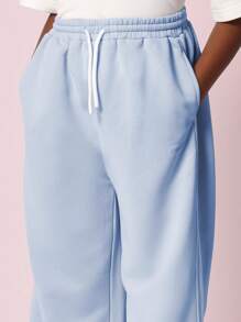 SUMWON Conjunto Califórnia Cropped Top Perna Larga Uso Diário Primavera Verão Outono Moda Conforto Casual Streetwear - Azul - Visão 7