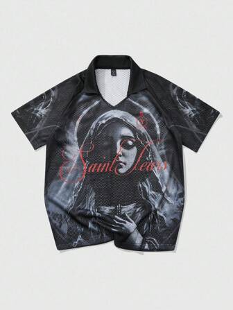 Street Life Chemise polo à manches courtes avec graphique vintage américain "Notre Dame" pour le style de rue des hommes