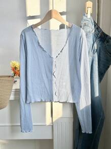 Comfortcana Plus Lettuce Trim Button Front Tee