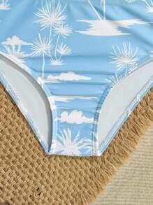 Young Girl Graphic Print Camisole Top And Triangle Bottoms Tankini Set