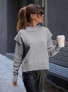 EURMUSE Women Padded View Detailed Regular Fit Sweater,Jumper,Cream Jumper,Jumpers,Black Jumper,Womens Jumper,White Jumper,Women's Jumper,Women's Jumpers,Winter Clothes - Light Grey - View 4