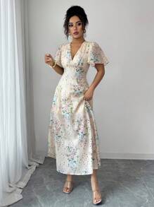 Rafferiza 女士优雅刺绣印花腰连衣裙