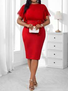 SHEIN Lady 2025 Plus Size Elegant Solid Color Fitted Dress, Summer Halloween Halloween Costumes Teacher Outfits For Women Business Casual Woman Office Outfits For Women Homecoming Dress Fall Clothes For Women Fall Clothes For Women Vacation Outfits Woman Beach Outfits For Woman Formal Dresses For Women Dresses For Women Elegant Birthday Dresses For Women Wedding Guest Dress Dresses For Women Party