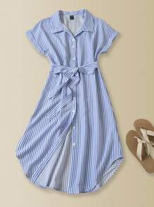 EMERY ROSE Women Striped Batwing Sleeve Casual Midi Shirt Dress