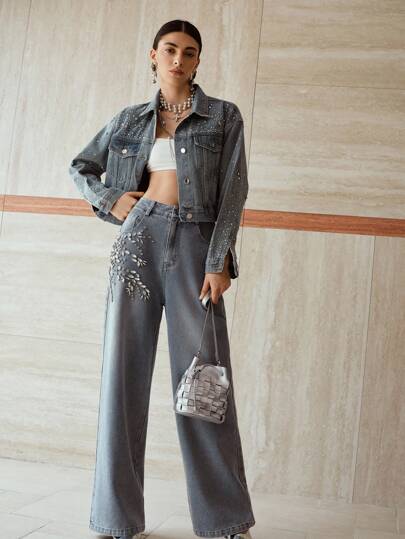 MOTF PREMIUM 水钻斜口袋牛仔裤