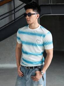 ESTAVOR 男士休闲针织条纹T恤，适合夏季 - 彩色 - 查看 2