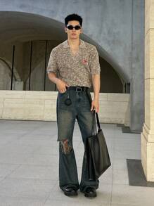 ESTAVOR 男士休闲时尚梭织长牛仔裤 - 棕色 - 查看 5