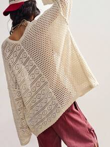 Bohemela Áo len cardigan dệt kim khoét lỗ màu trơn đơn giản cho kỳ nghỉ của phụ nữ - Màu be - Xem 2