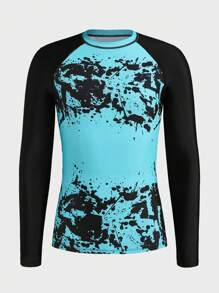 Manfinity VCAY 1pc Black & Green Tie-Dye Long Sleeve Rashguard For Men, Beachwear & Sports - Black - View 4