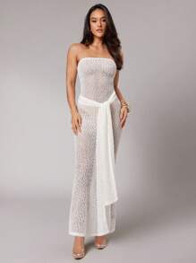 Silquee Transparentes bandeau-Kleid in Unifarbe für Damen - Beige - Übersicht 7