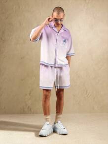 SUMWON Tricou retro de bowling din Palm Springs, cu mânecă scurtă și nasturi, pentru vacanță de vară, casual, lounge, agrement, ținută de resort - Violet - Vizualizare 2