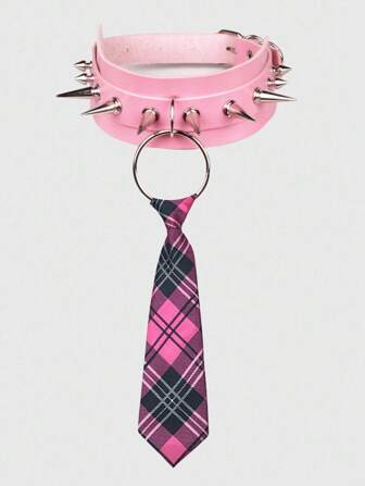 Grunge Punk 1 Pc Women's Gothic Punk Studded Necktie, Subcultural Fashion Accessory