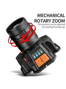 LED 钓鱼头灯，便携式手电筒，带变焦和传感器，可充电，防水，适合户外露营和狩猎 - 黑色 - 查看 7