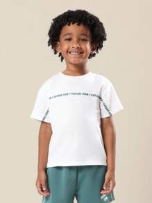 SUMWON Conjunto de camiseta y pantalón corto con cordón para niños, conjunto informal de dos piezas, ropa de playa, ropa urbana para vacaciones y viajes