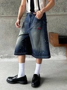 Manfinity BRENVOR Herren lässige, weite, gewaschene Shorts im Emo-Stil - Mittele Waschung - Übersicht 1
