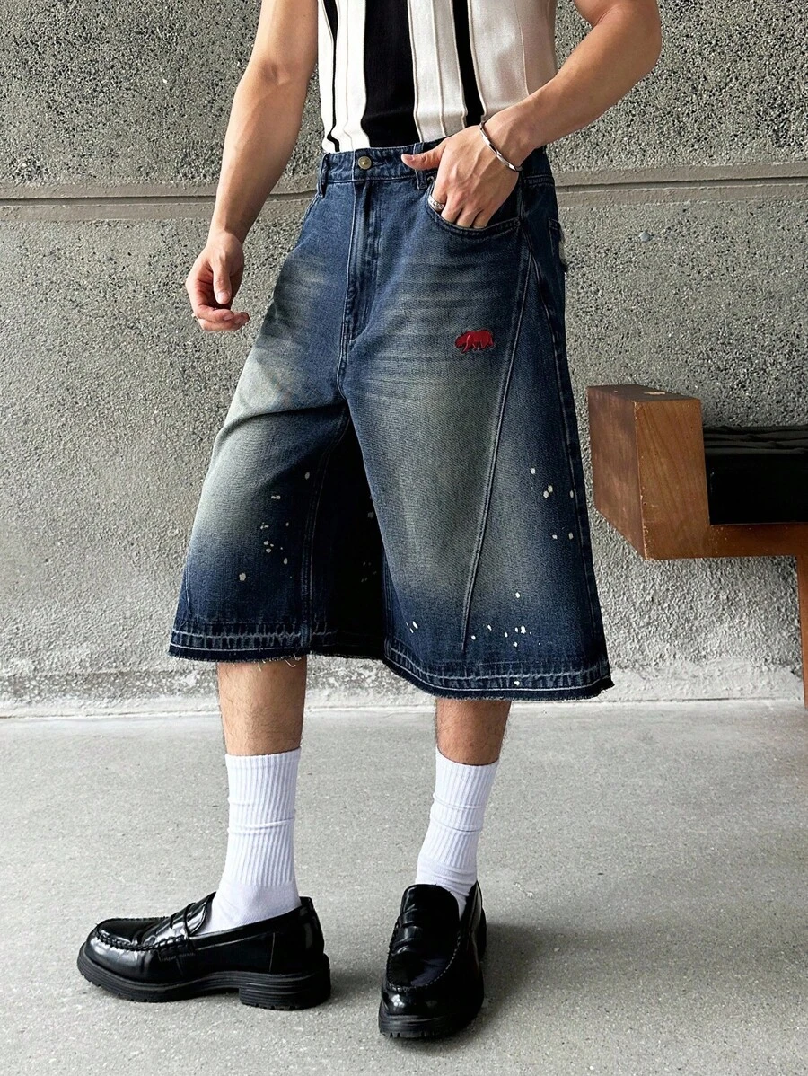 Manfinity BRENVOR Herren lässige, weite, gewaschene Shorts im Emo-Stil - Mittele Waschung - Übersicht 1