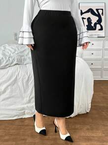 Firerie 大码高腰中长 A 字裙 - 黑色 - 查看 9