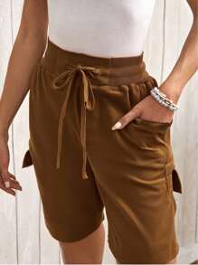 SHEIN LUNE Women's Utility Casual Shorts, Thin A-Line Loose Wide Leg Shorts