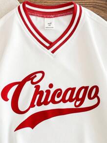 SHEIN Young Boy Loose Fit V-Neck Letter Printed T-Shirt, Suitable For Daily Wear, School, Travel, Sports, Spring/Summer Baseball Shirt Boy Kids Baseball Jersey