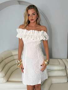 Roylia Ladies' Elegant Jacquard Fitted Cocktail Dress - White - View 3