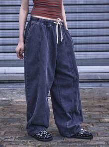 COUREZ Jeans a palloncino oversize con vita elasticizzata e lavaggio antracite, in cotone vintage stile Y2K