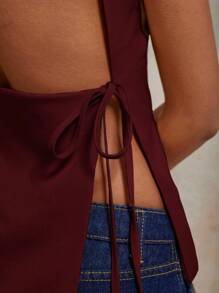 COSMINA Áo hai dây hở lưng màu trơn gợi cảm mùa hè cho nữ - Màu Đỏ Sâu - Xem 6
