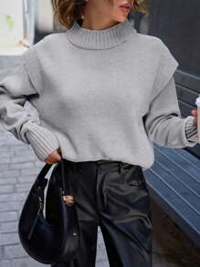 EURMUSE Women Padded View Detailed Regular Fit Sweater,Jumper,Cream Jumper,Jumpers,Black Jumper,Womens Jumper,White Jumper,Women's Jumper,Women's Jumpers,Winter Clothes - Light Grey - View 5