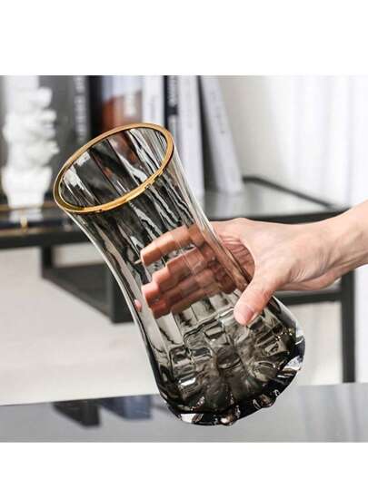 1 件现代玻璃花瓶现代条纹圆柱玻璃花瓶 - 艺术装饰花瓶，适合家庭、客厅、卧室、咖啡桌、办公桌、接待礼物生日毕业