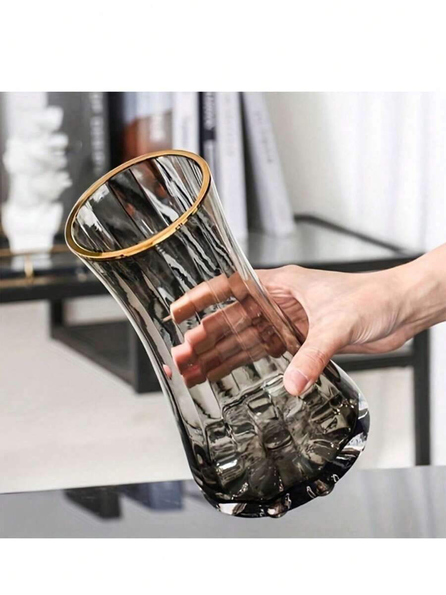 1pc Contemporary Glass Bud Vase Contemporary Striped Cylinder Glass Bud Vase - Artistic Decorative Vase For Home, Living Room, Bedroom, Coffee Table, Office Desk, Reception Gifts Birthday Graduation