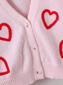 SHEIN Tween Girls' Pink Short Soft Cardigan, Heart Pattern, Suitable For Outdoor Wear, Autumn/Winter - Pink - View 4