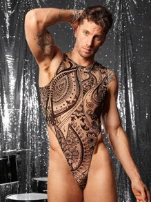 FeverCity Men's Tight Flocked Sleeveless Vest Bodysuit