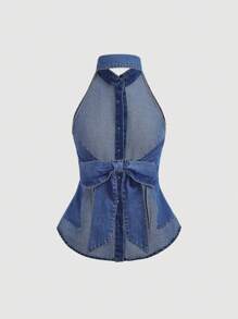 SHEIN Teen Girls Elegant Vacation Beach Casual Stylish Halter Neck Backless Striped Top, Suitable For Music Festival, Graduation, Holidays,Daily Travel, Outdoor, Home, Brunch, Tea Party, Commute, Airport Wear,Girls Autumn Fall Clothes Outfits,Kids Back To School Clothes