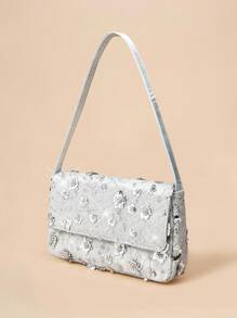 SHEIN Belle Túi xách cầm tay nữ sang trọng, quyến rũ, thanh lịch, lấp lánh, Túi buổi tối cho nữ, Quý cô, Phụ nữ, Sinh viên đại học, Cô dâu, Phù dâu, Khách dự tiệc cưới, Tuần trăng mật, Tiệc tùng, Vũ hội, Đám cưới, Câu lạc bộ, Hẹn hò, Buổi tối, Đêm hẹn hò (Họa tiết ngẫu nhiên) - Bạc - Xem 3