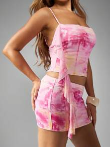 MISSGUIDED Tropical Paradise Print Co-Ord Set Ruffled Side Mini Dress Cami Top Bodycon Beach Club Holiday Festival Resort Party - Multicolor - View 4