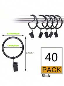 40 件黑色窗帘环带夹子、窗帘挂钩和环，用于悬挂窗帘、蝴蝶结，窗帘环内径约 1.3 英寸，适合直径达 1 英寸的窗帘杆，生日毕业礼物 - 白色 - 查看 15