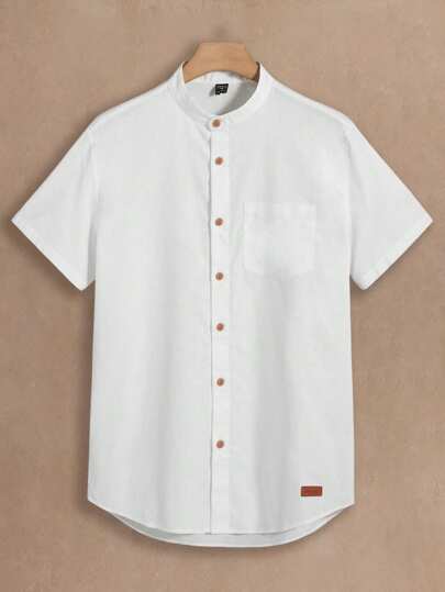 Manfinity BRENVOR Homme Chemise En Coton À Col Montant À Applique
